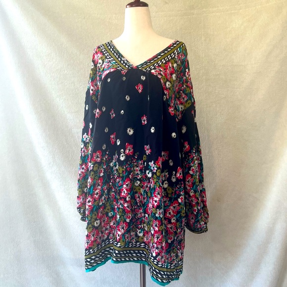 Floral Pink Flower Tunic Style Loose Fitting Dress Cowgirl Western Shirt - Picture 2 of 8